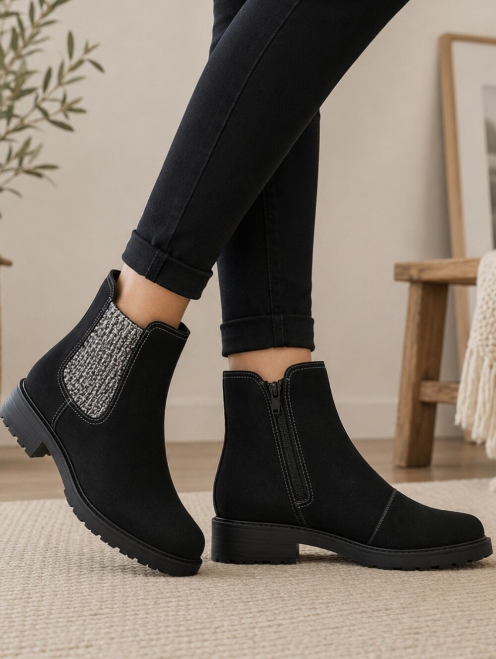 Clarka Opal Sky Boho Cozy Minimalist Sweater Knit Chelsea Comfort Boots 7M